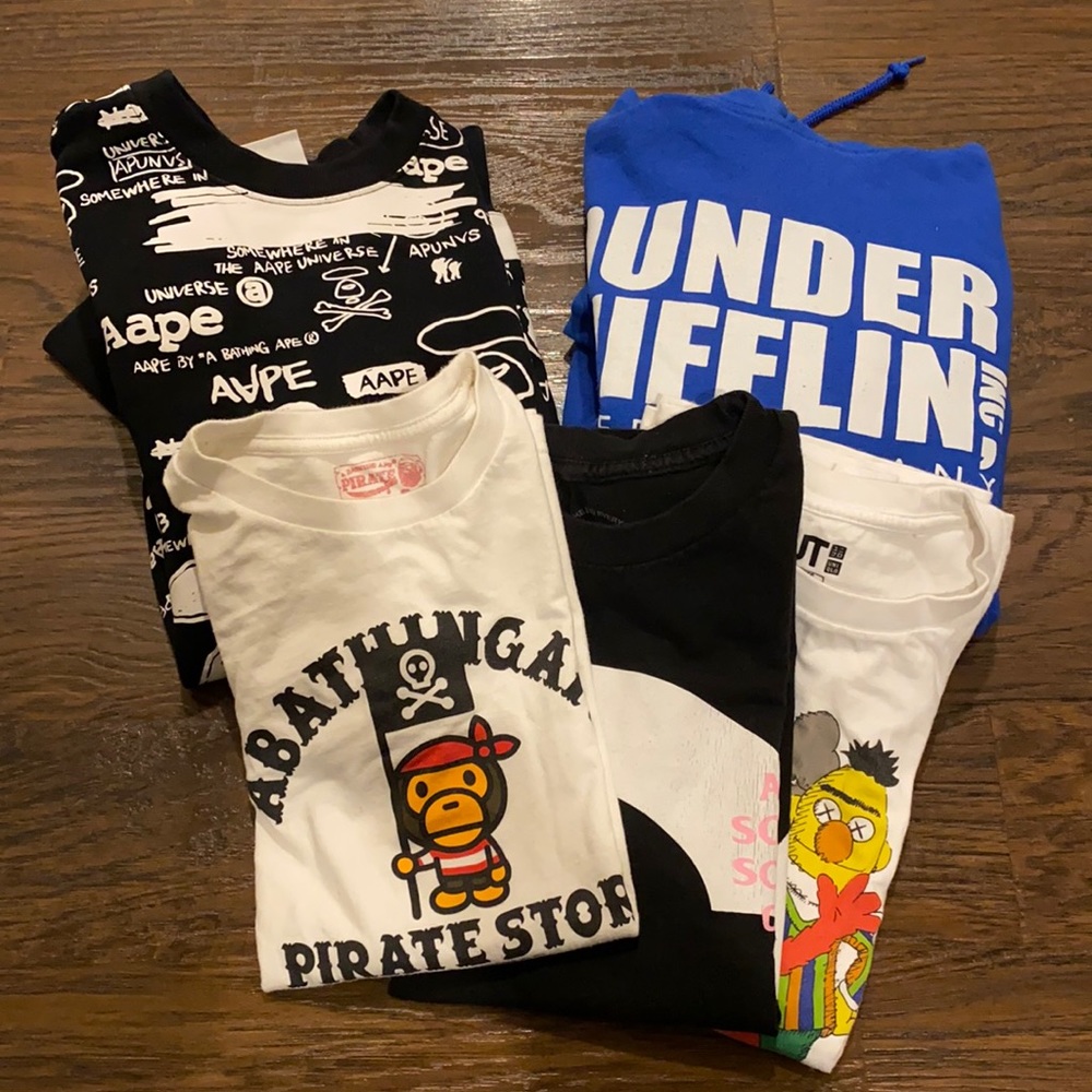 Lots of tees and sweaters SIZE S small BAPE ASSC AAPE Uniqlo KAWS Sesame Street